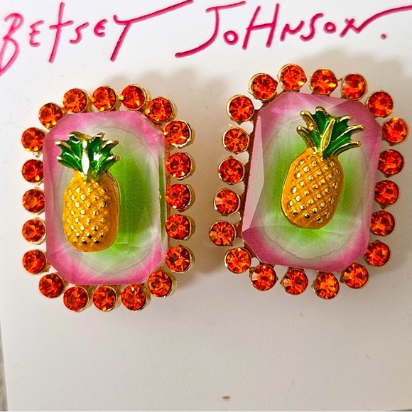 New Betsey Johnson Colorful Pineapple Stud Earrings - Picture 9 of 11